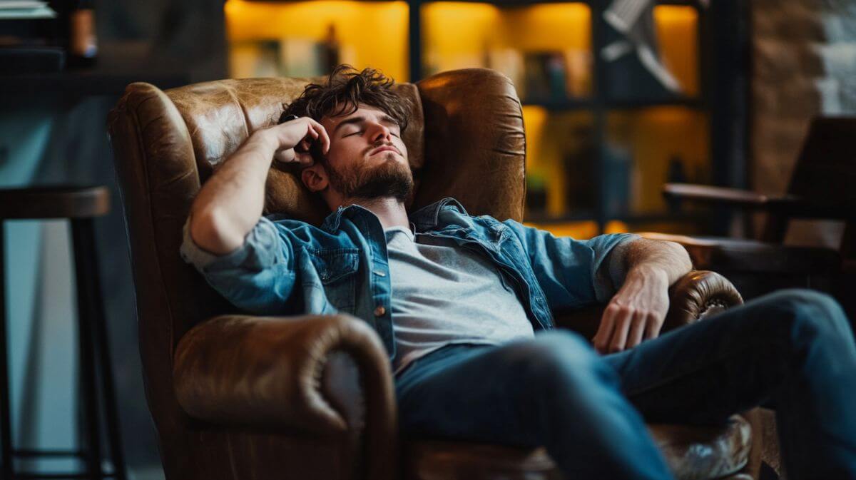 man asleep in arm chair